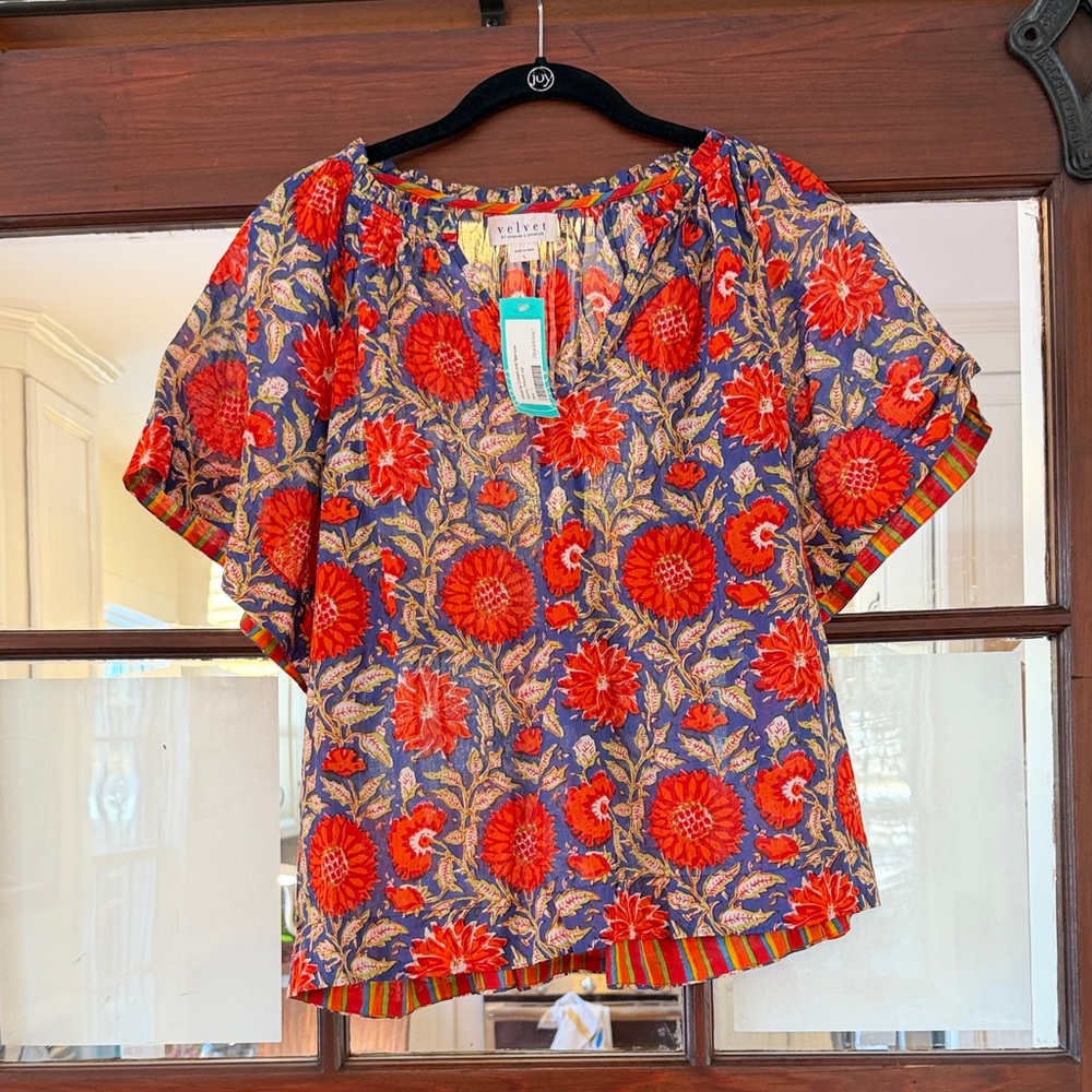 Vilagallo Red and Blue Floral Blouse